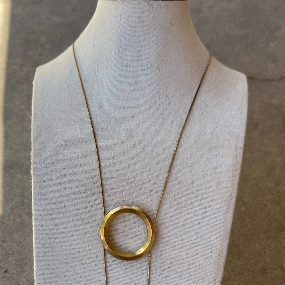 Vintage Madewell Long necklace sautoir, gold tone adjustable pendant Round Ring - Picture 3 of 14